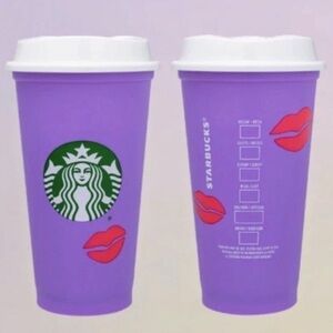 STARBUCKS Valentine's Day Lipstick Kiss Color Change Purple Reusable Hot Cup NEW